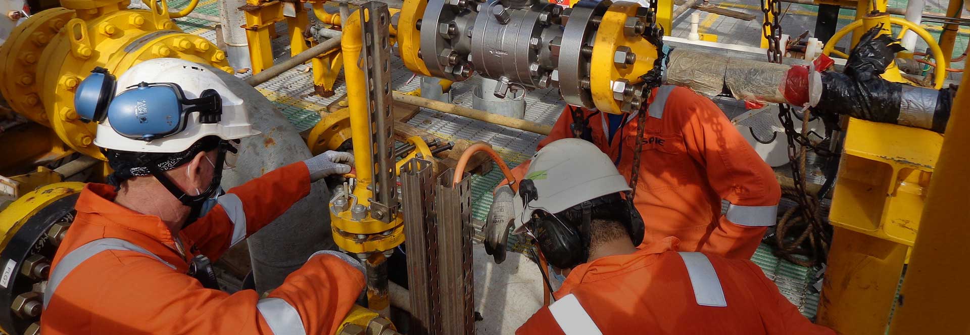 Workers at SparkTech Globe Drilling Oil services